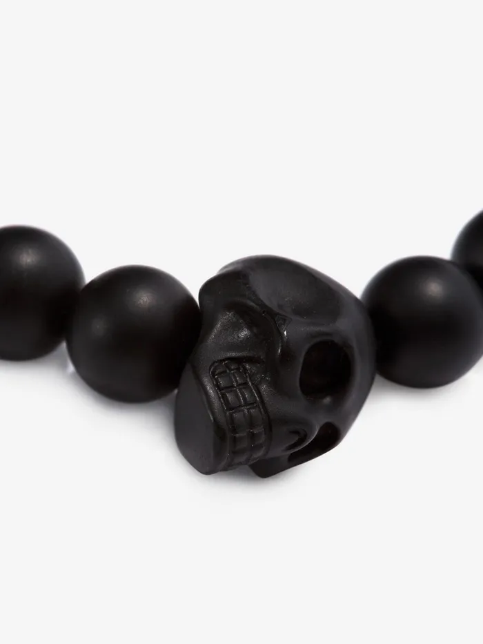 Men Bracelets Alexander McQueen Skull Multi Beaded Bracelet Black