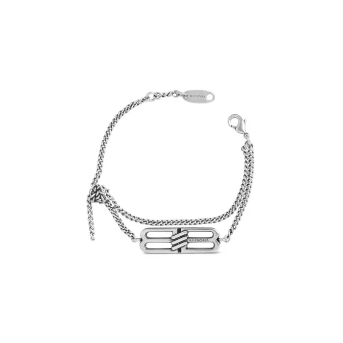 Men Bracelets and Rings Balenciaga Bb Icon Tangled Bracelet In Silver