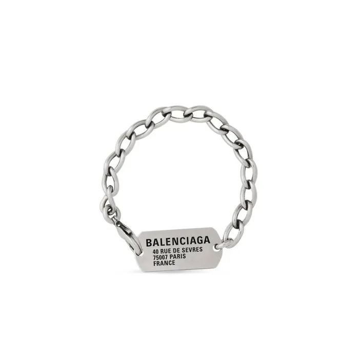 Men Bracelets and Rings Balenciaga Tags Bracelet In Antique Silver
