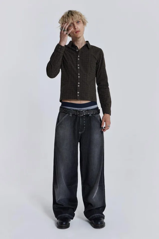 Men Contrast Stitch Skate Colossus Jaded London Baggy Jeans