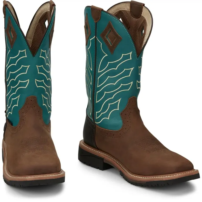 MEN Derrickman 11034 Waterproof Steel Toe Brown Justin Boots Work