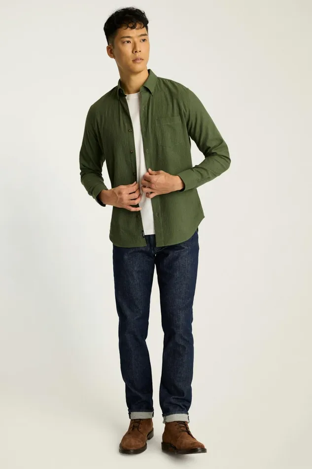 Men Everyday Lightweight Flannel Shirt Dark Olive Herringbone Bonobos Casual Shirts