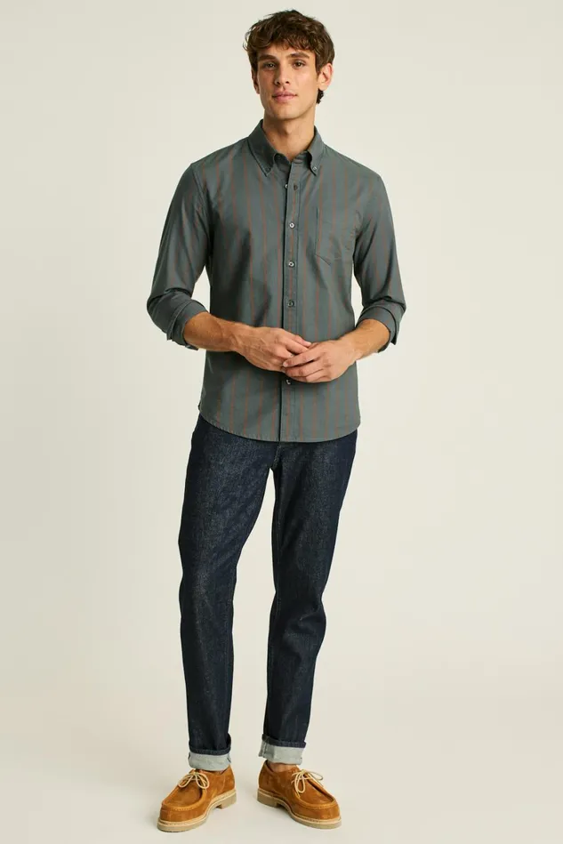 Men Everyday Oxford Shirt Green Rust Stripe Bonobos Casual Shirts