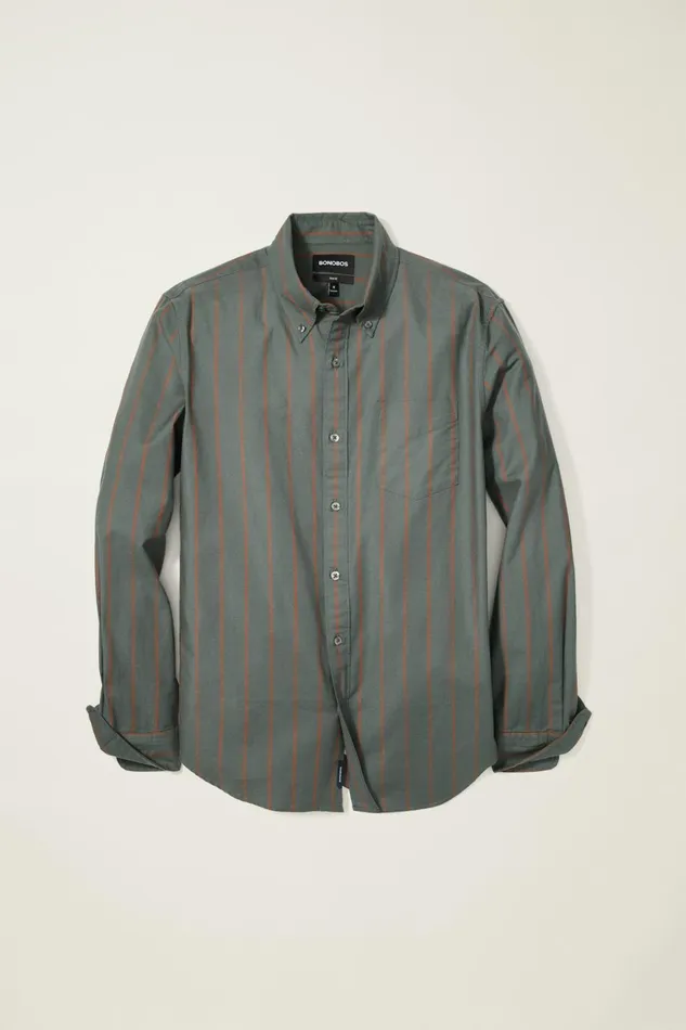 Men Everyday Oxford Shirt Green Rust Stripe Bonobos Casual Shirts