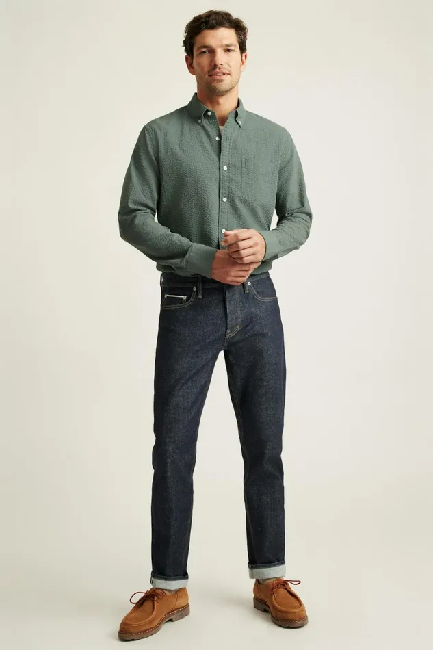 Men Everyday Shirt Deep Sage Seersucker Bonobos Casual Shirts