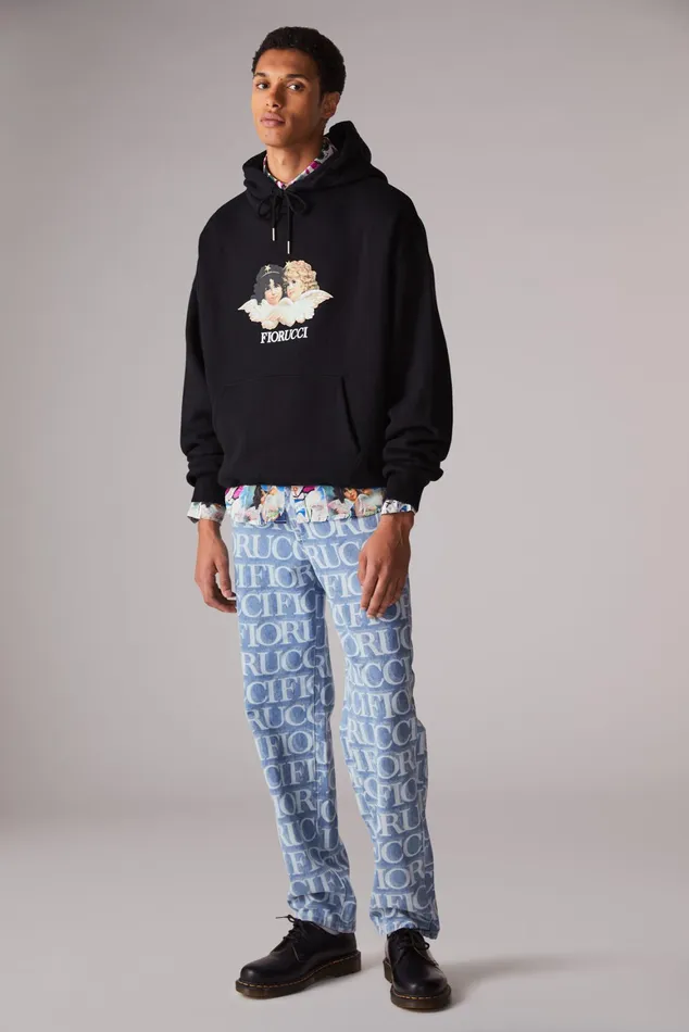 Men Fiorucci Sweatshirts and Hoodies Angels Hoodie Black