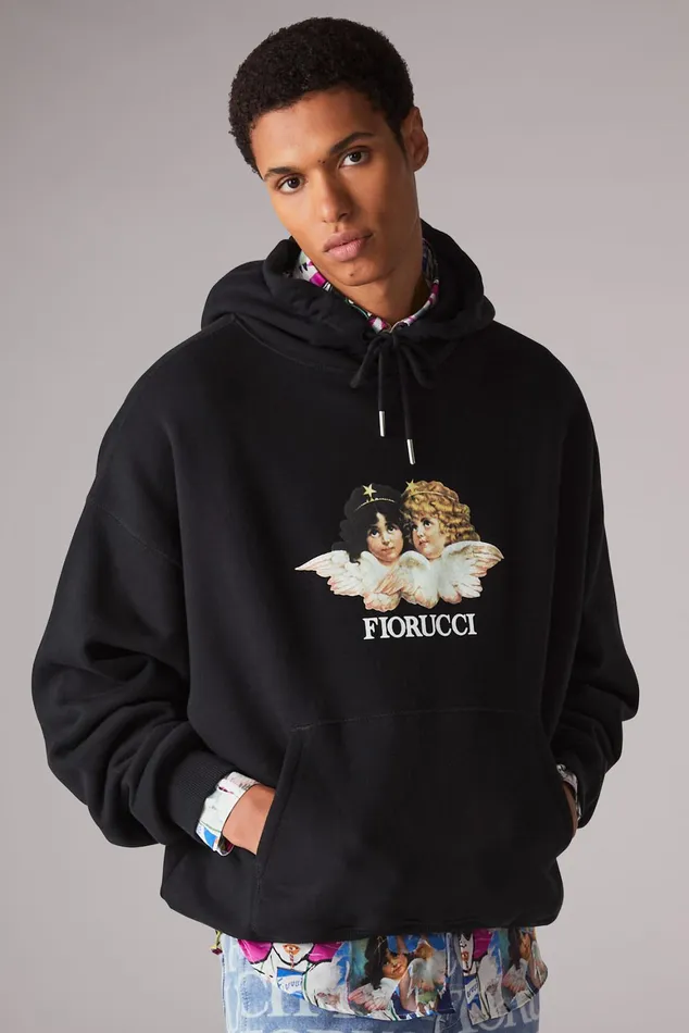Men Fiorucci Sweatshirts and Hoodies Angels Hoodie Black Men Fiorucci Sweatshirts and Hoodies Angels Hoodie Black