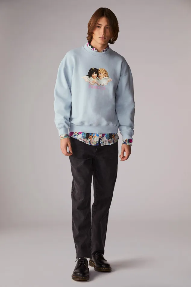 Men Fiorucci Sweatshirts and Hoodies Angels Sweatshirt Blue