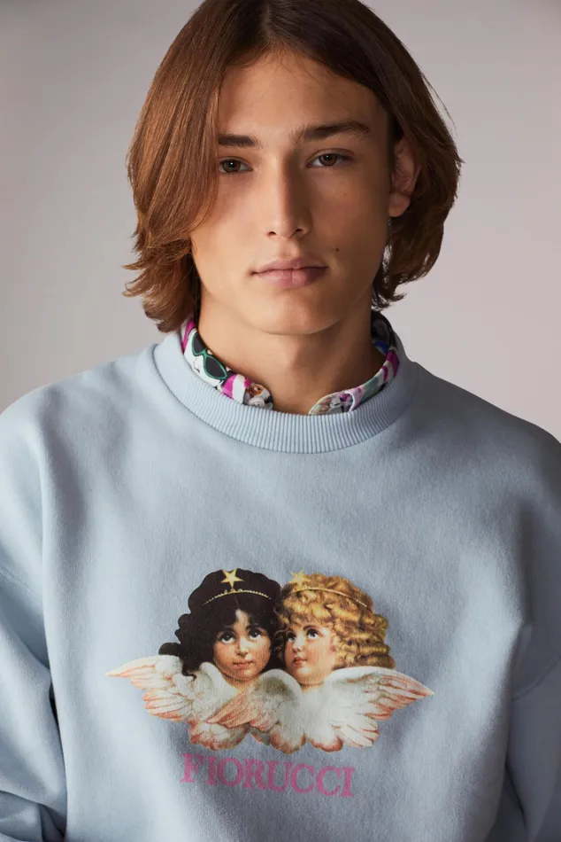 Men Fiorucci Sweatshirts and Hoodies Angels Sweatshirt Blue Men Fiorucci Sweatshirts and Hoodies Angels Sweatshirt Blue