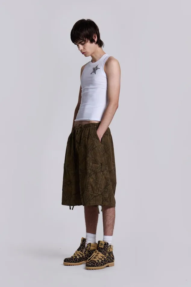 Men Forest Camo Parachute Shorts Jaded London Parachute Pants