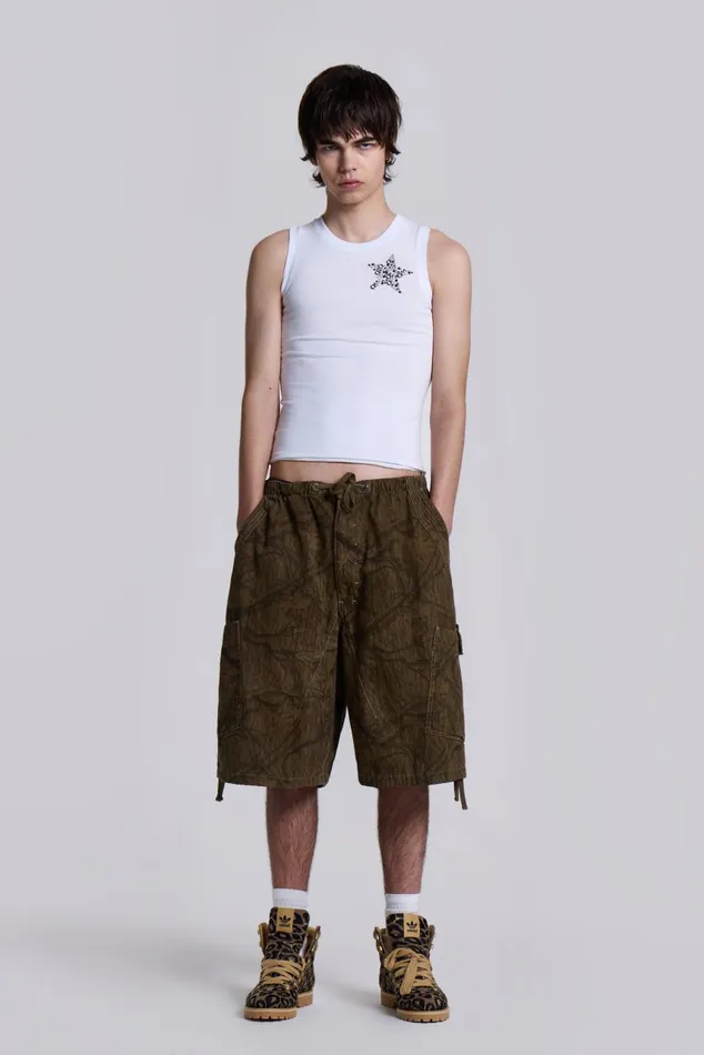Men Forest Camo Parachute Shorts Jaded London Parachute Pants