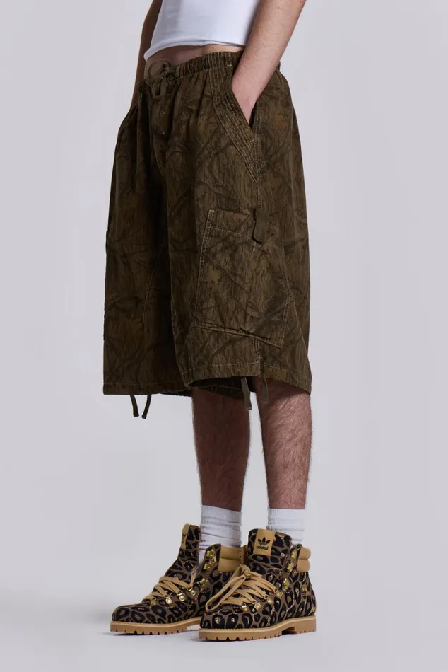 Men Forest Camo Parachute Shorts Jaded London Parachute Pants