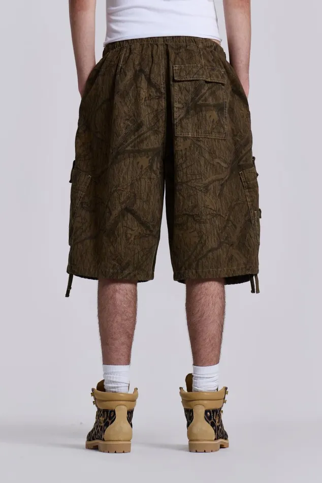 Men Forest Camo Parachute Shorts Jaded London Parachute Pants