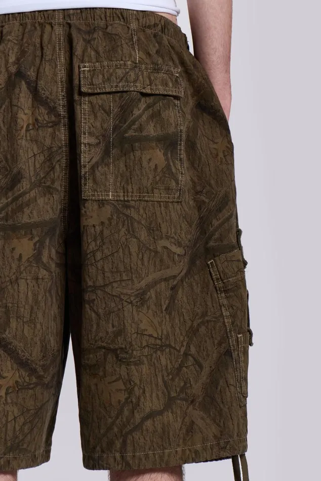 Men Forest Camo Parachute Shorts Jaded London Parachute Pants