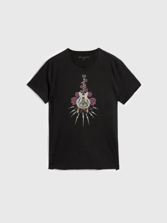 Men Graphic Tees John Varvatos FLORAL GUITAR TEE Black