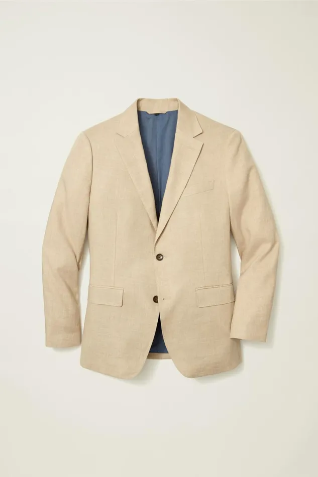 Men Italian Stretch Linen Suit Jacket Khaki Linen Bonobos Blazers and Sport Coats