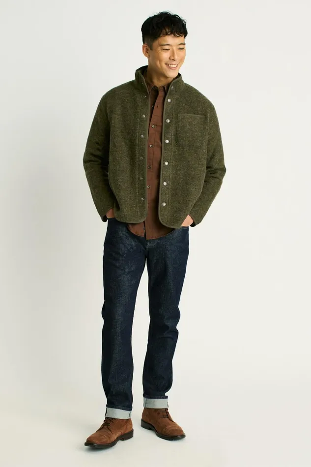 Men Italian Wool Fleece Jacket Heather Olive Green Bonobos Jackets and Coats