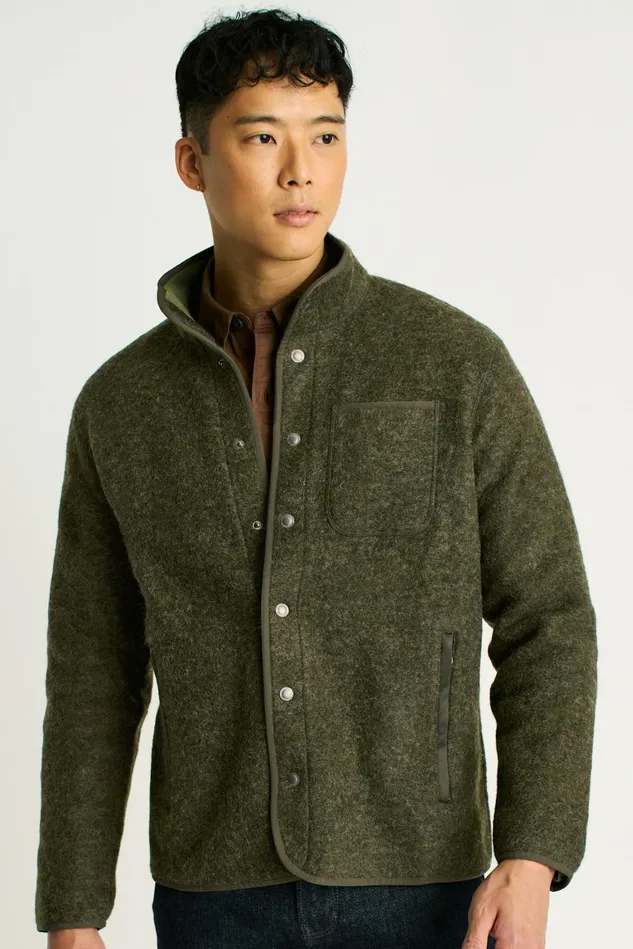 Men Italian Wool Fleece Jacket Heather Olive Green Bonobos Jackets and Coats