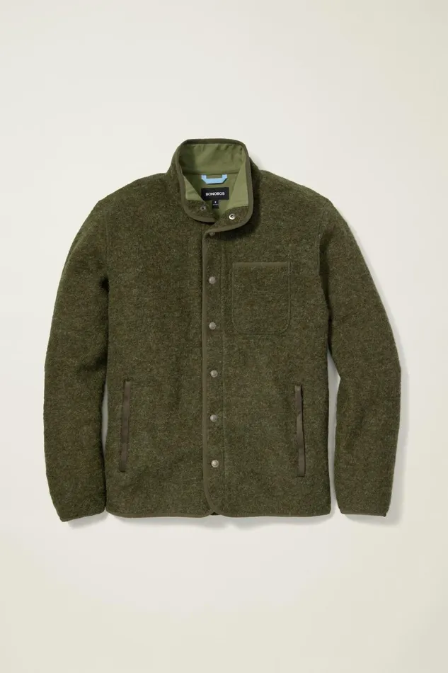 Men Italian Wool Fleece Jacket Heather Olive Green Bonobos Jackets and Coats