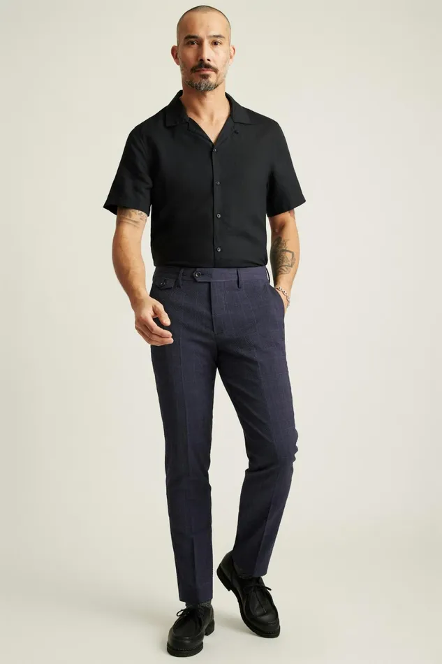 Men Jetsetter Italian Seersucker Dress Pant Navy Purple Glen Plaid Bonobos Dress Pants