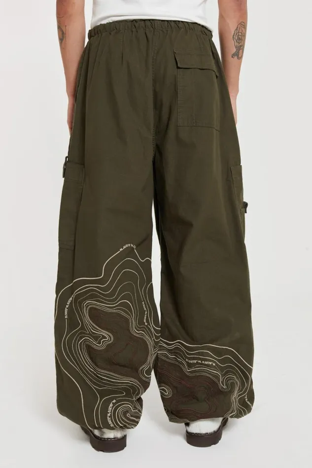Men Khaki Embroidered Scene Cargo Pants Jaded London Trousers and Pants