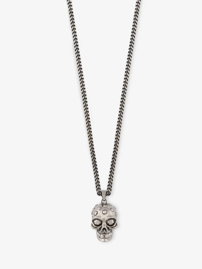 Men Necklaces Alexander McQueen The Knuckle Skull Necklace Antique Silver