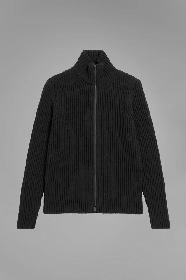Men Norse Projects Knitwear Hybrid Rib Zip Jacket Stretch Wool Black
