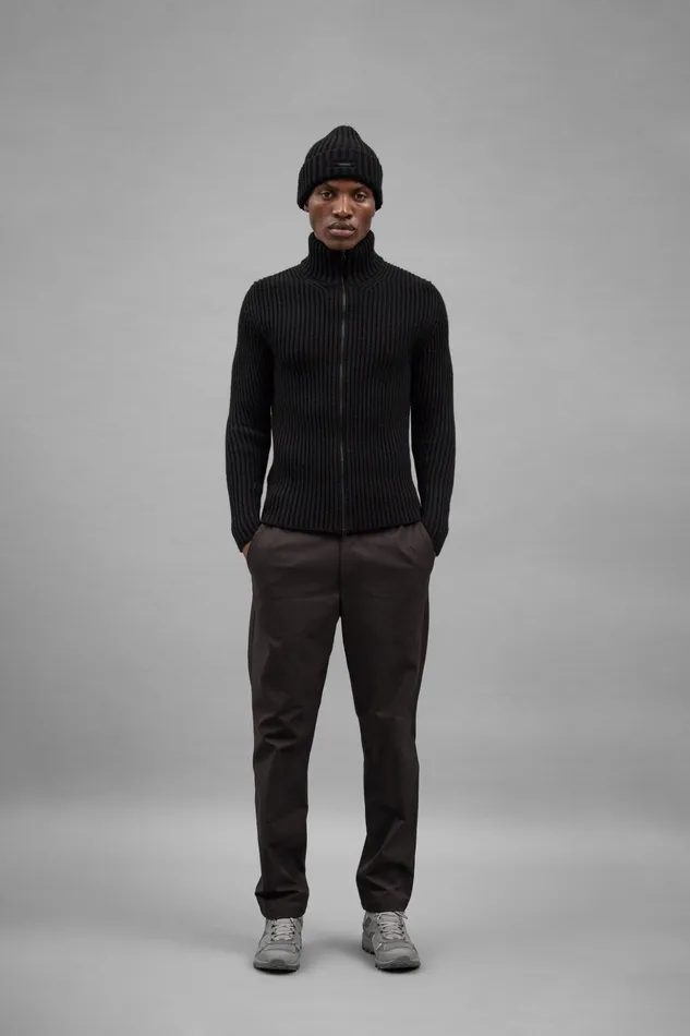 Men Norse Projects Knitwear Hybrid Rib Zip Jacket Stretch Wool Black
