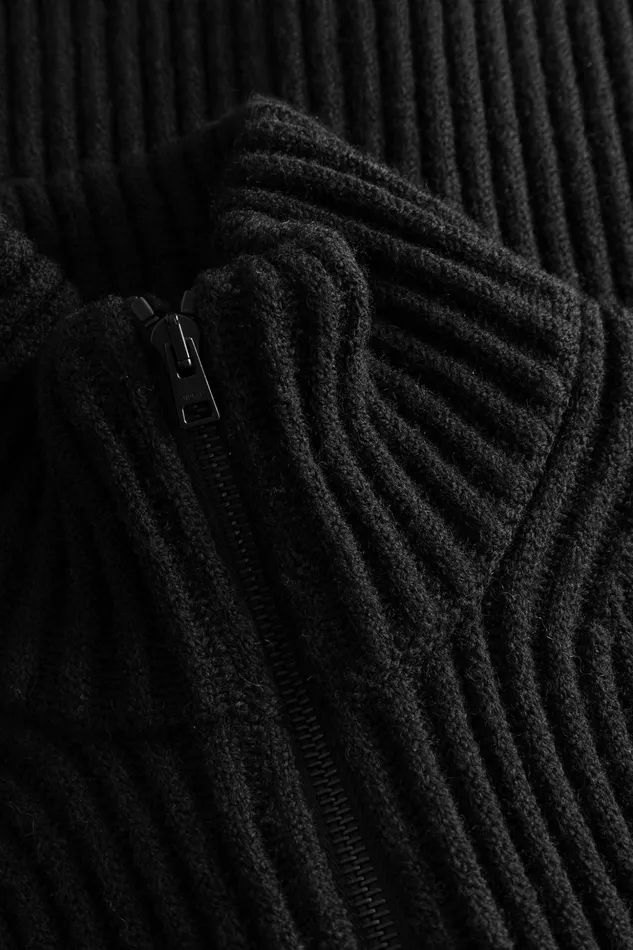 Men Norse Projects Knitwear Hybrid Rib Zip Jacket Stretch Wool Black