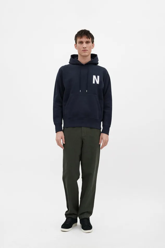 Men Norse Projects Sweatshirts Arne Relaxed Organic Brushed Fleece Large N Hoodie Dark Navy