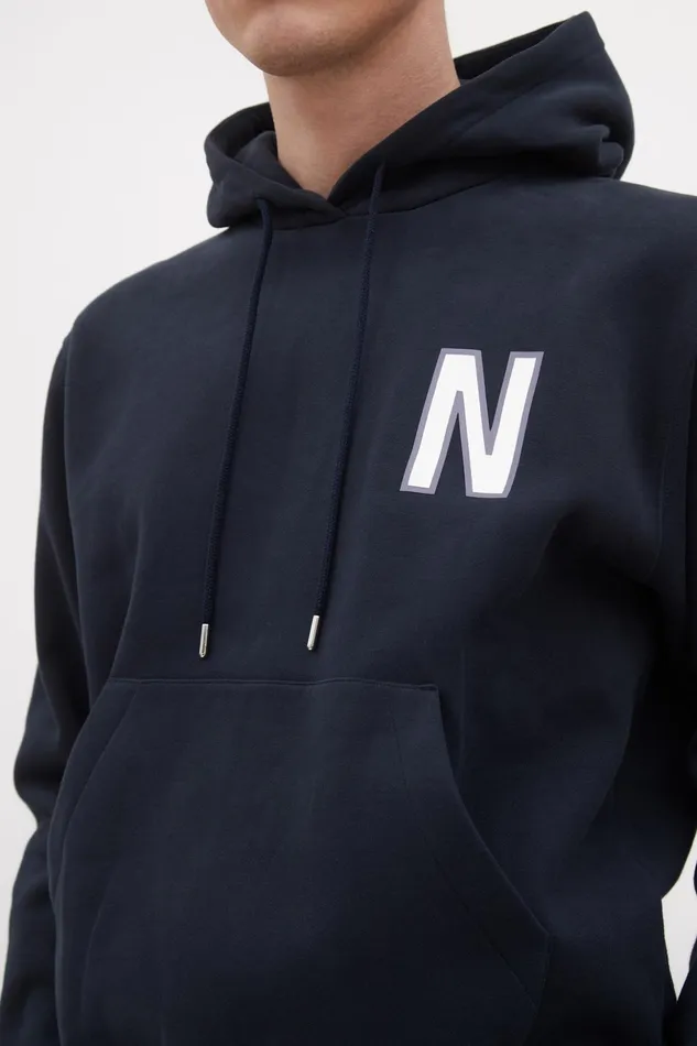 Men Norse Projects Sweatshirts Arne Relaxed Organic Brushed Fleece Large N Hoodie Dark Navy