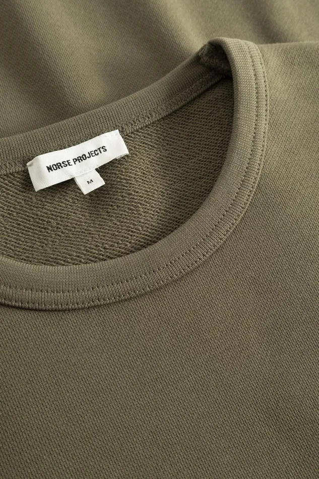 Men Norse Projects Sweatshirts Arne Relaxed Organic Chain Stitch Logo Sweatshirt Sediment Green