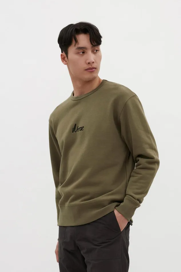 Men Norse Projects Sweatshirts Arne Relaxed Organic Chain Stitch Logo Sweatshirt Sediment Green