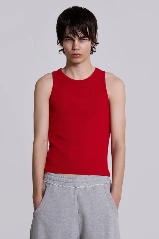 Men NTRLS Red Ribbed Vest Jaded London TShirts and Vests