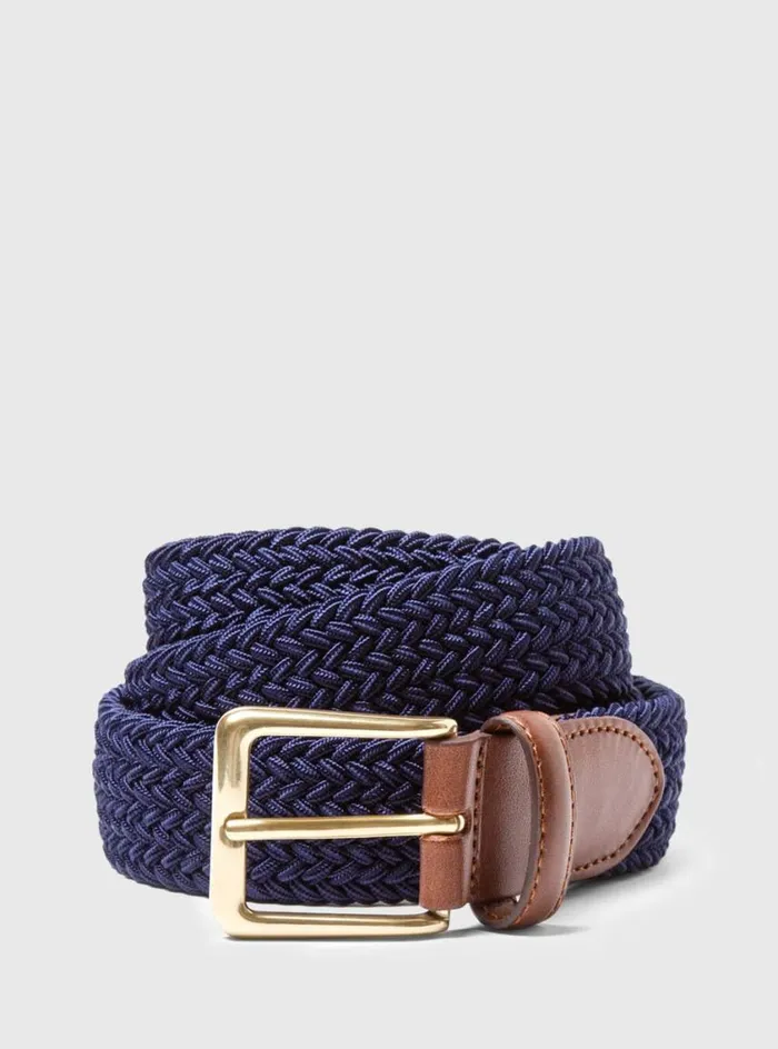 Men Paul Stuart Belts Braided Stretch Nylon Belt Navy