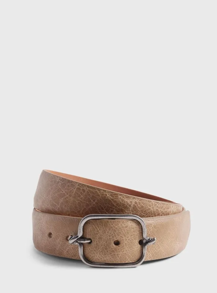 Men Paul Stuart Belts Textured Leather Belt With Silver Buckle Taupe