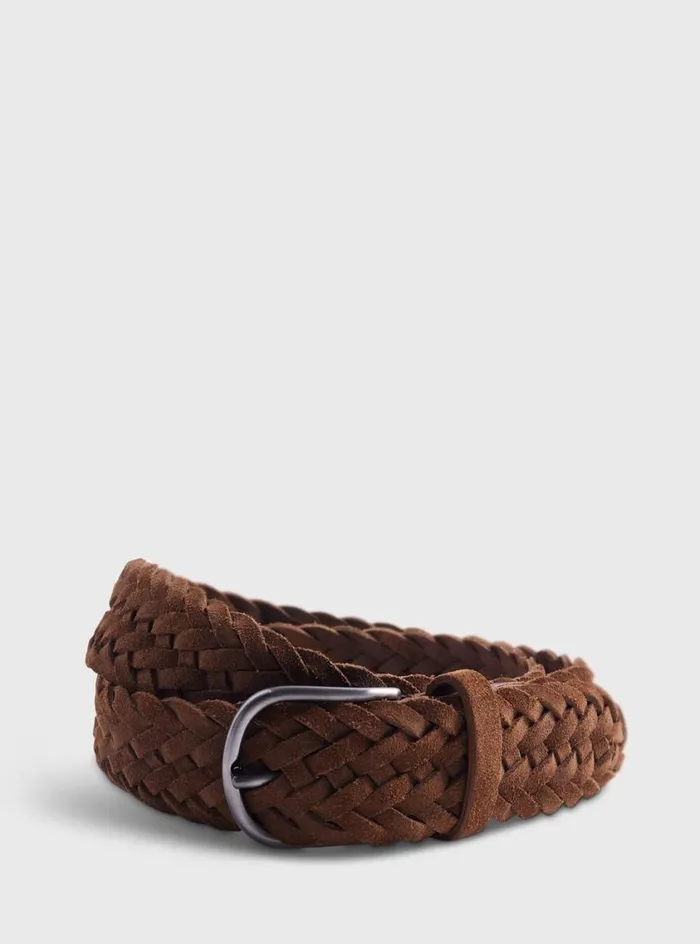 Men Paul Stuart Belts Woven Suede Belt Tan
