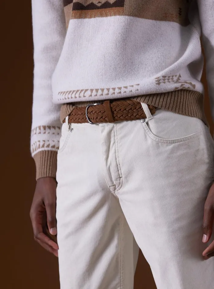 Men Paul Stuart Belts Woven Suede Belt Tan