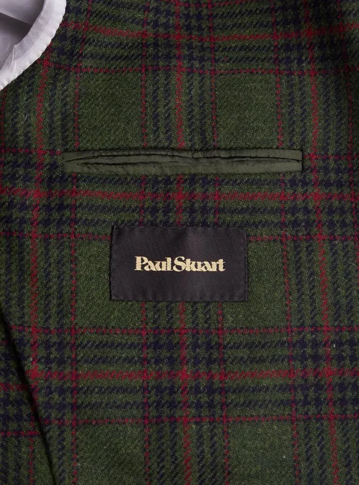 Men Paul Stuart Blazers and Jackets Plaid Wool Soft Constructed Jacket Greenred