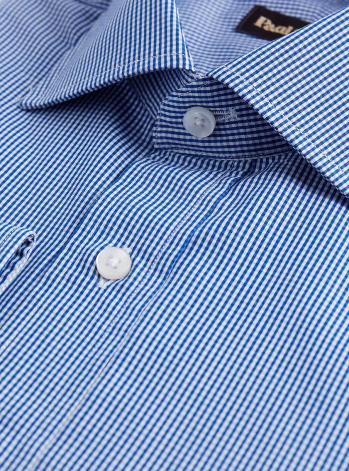 Men Paul Stuart Dress Shirts Micro Gingham Check Slim Fit Dress Shirt Navy