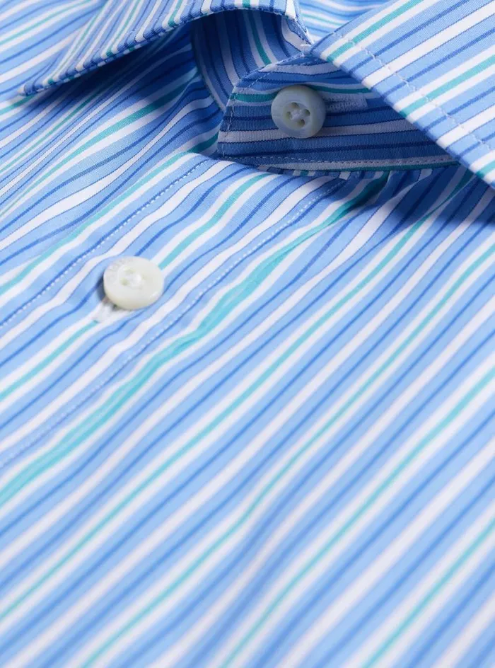 Men Paul Stuart Dress Shirts Stripe Slim Fit Dress Shirt Light Blue
