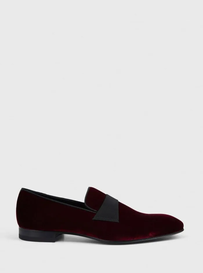 Men Paul Stuart Evening Heron Patent Leather Formal SlipOn Wine Velvet