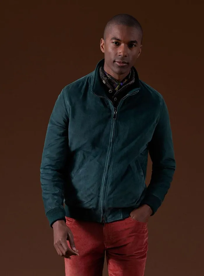 Men Paul Stuart Outerwear Emerald Suede Blouson Green