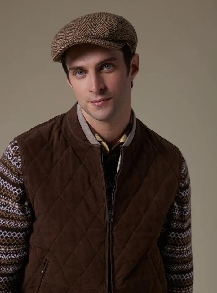 Men Paul Stuart Outerwear Quilted Suede Vest Taupe