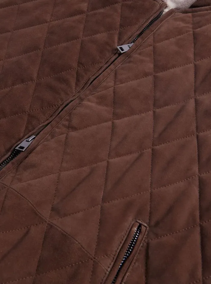 Men Paul Stuart Outerwear Quilted Suede Vest Taupe