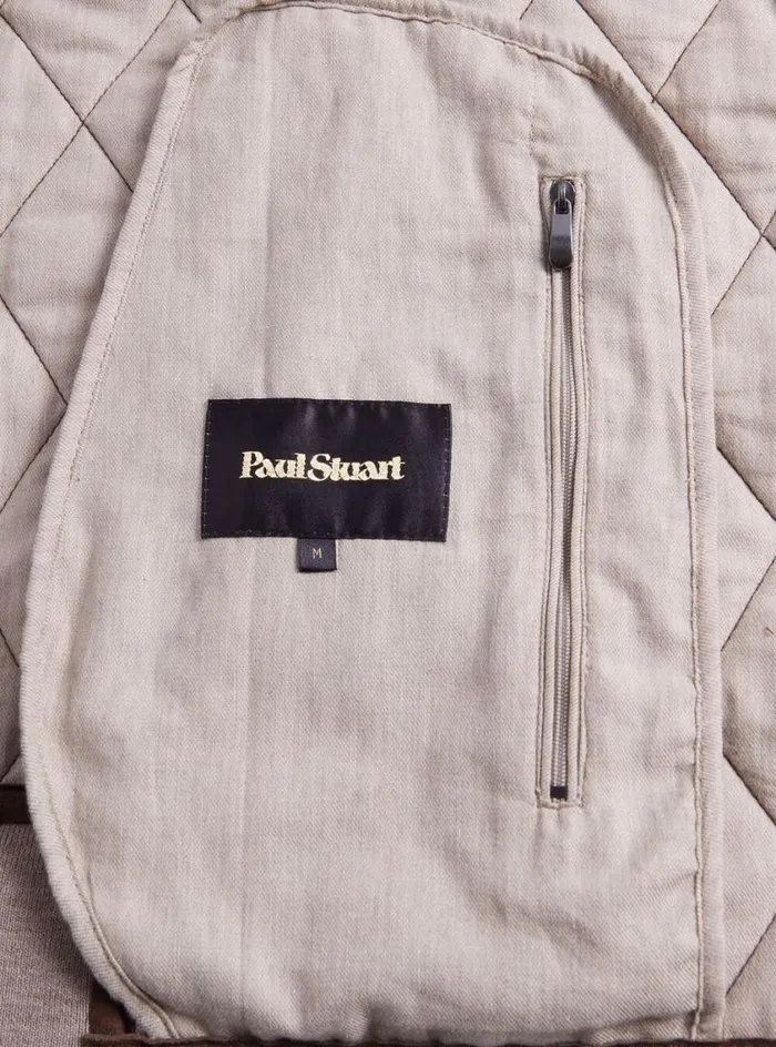 Men Paul Stuart Outerwear Quilted Suede Vest Taupe