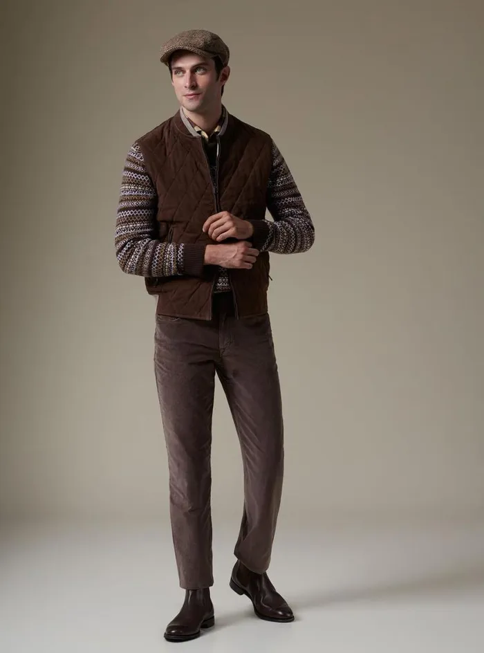 Men Paul Stuart Outerwear Quilted Suede Vest Taupe