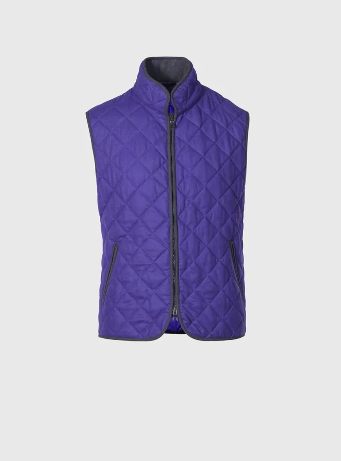 Men Paul Stuart Outerwear Quilted Wool Flannel Vest Purple