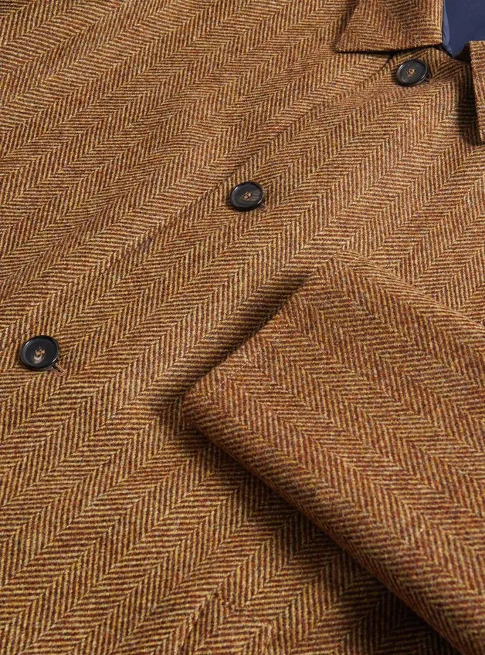 Men Paul Stuart Outerwear Shetland Wool Herringbone Reversible Coat Navygold