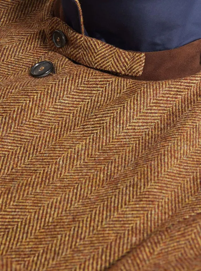 Men Paul Stuart Outerwear Shetland Wool Herringbone Reversible Coat Navygold